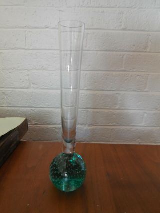 Controlled Bubble Blue/green Vtg.  Art Glass Bud Vase,  7 1/2 " Tall