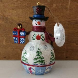 Jim Shore Enesco Christmas Tree Snowman Ornament 5 " W/ Gift Box Bin