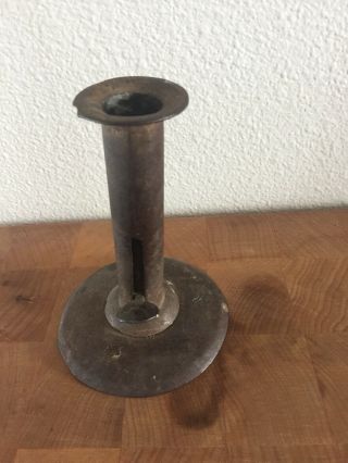Antique Primitive Early 19thc 4 In Tin Push Up Candle Holder.  Pusher.