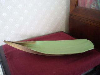 Vintage Large Hand Painted Wooden Fruit Platter - Green - Palm /banana Leaf