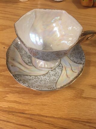Vintage Tea Cup And Saucer Iridescent Mother Of Pearl - Look - No Markings