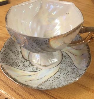 Vintage Tea Cup and Saucer Iridescent Mother of Pearl - look - No markings 2