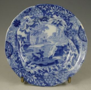 Antique Pottery Pearlware Blue Transfer Spode Miniature Italian Cup Plate 1820