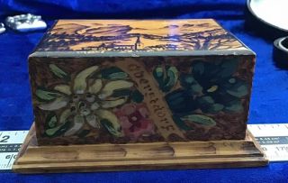 VINTAGE WOODEN HAND PAINTED & DECORATED STAMP BOX FROM SWITZERLAND 3