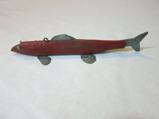 Red Vintage Homemade Wood Metal Ice Fishing Decoy For Pike 6 3/4 " Long