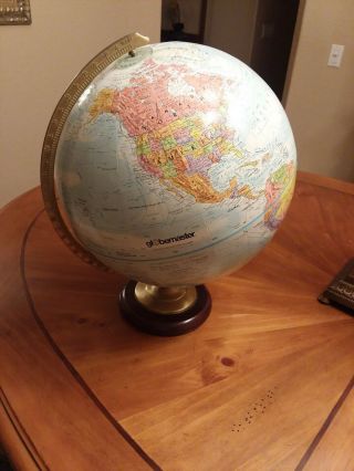 Globemaster 12 " Diameter World Globe Raised Surface,  Hardwood And Brass Stand