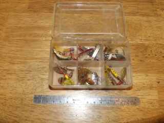 Vintage Old Plano Box With Vintage Fly And Trout Spinner Lures Flies Spoons Hook
