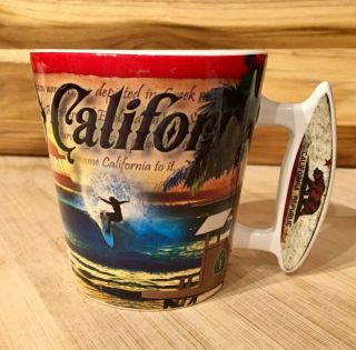California Surfboard Handle Beach & Palm Trees Ceramic Coffee Mug Surfing Theme