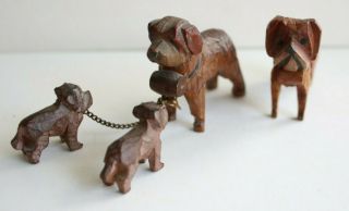 St Bernard Dogs,  Miniatures,  Black Forest (?) Carved Figures,  Family Of Four. 2