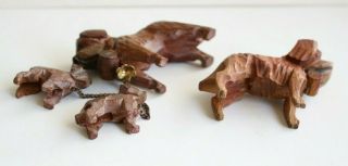St Bernard Dogs,  Miniatures,  Black Forest (?) Carved Figures,  Family Of Four. 3