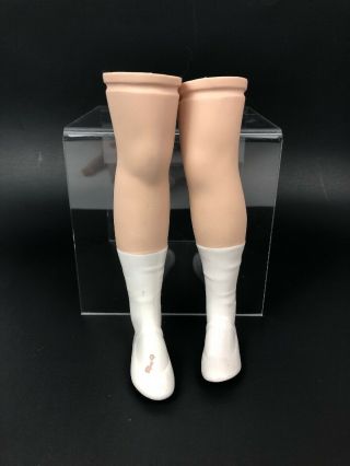 Vtg Porcelain Large Doll Legs 4 3/4” Molded Shoes Painted White Socks Shoes