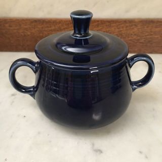 Lovely Fiestaware Cobalt Blue Sugar Bowl With Lid And Handles