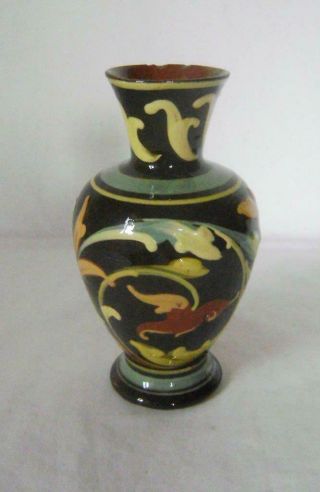 Arts & Crafts Pottery Vase Floral Polychrome Slipware H M Exeter Mark C.  1900 A/f