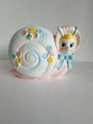 Vintage Napco Baby Planter Snail Napcoware Boy Girl Unique - Ceramic Japan