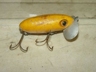 Estate Old Vintage Fred Arbogast Yellow Jitterbug Fishing Lure