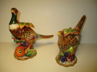 Fitz And Floyd Classics Autumn Bounty Pheasant Male & Female Candle Holders