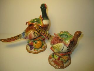 Fitz and Floyd Classics Autumn Bounty Pheasant Male & Female Candle Holders 3