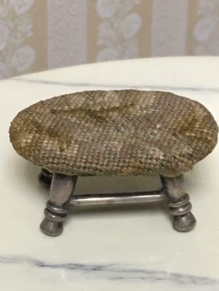 Antique Dollhouse Miniature Metal Footstool W Petite Point Top