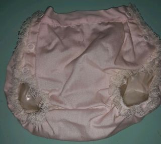 Vintage O/3 Mo.  Baby /doll Diaper Cover Pink Plastic Lined Lace Trim