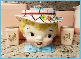 Miss Dainty Cookie Jar – Geo Z.  Lefton – 1957 Stamp 040 – Foil Lefton Label
