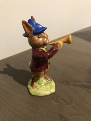 Royal Doulton " Rise & Shine " Bunnykins Bunny Rabbit W/trumpet Bugle Blue Hat Vtg