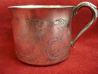 Antique/Vintage CARLTON SILVER PLATE Baby Cup - Child ' s Mug w/Musical Dancing Cats 4