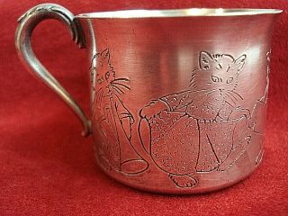 Antique/Vintage CARLTON SILVER PLATE Baby Cup - Child ' s Mug w/Musical Dancing Cats 5