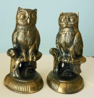 Vintage Owls 1974 Metal Brass S.  C.  C.  Owl Bookends Estate Find Pristine 8 - 3/4 "