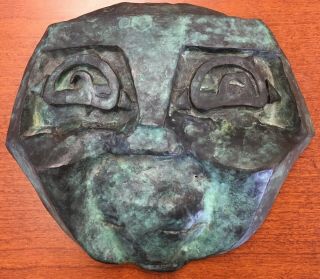 Brutalist Style Bronze Face Abstract Sculpture Studio Wall Art Mask Heavy