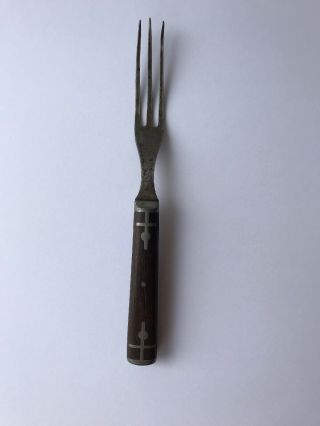 Antique Primitive Civil War Era Wood Handle 3 Pronged Fork 7.  5 " Long