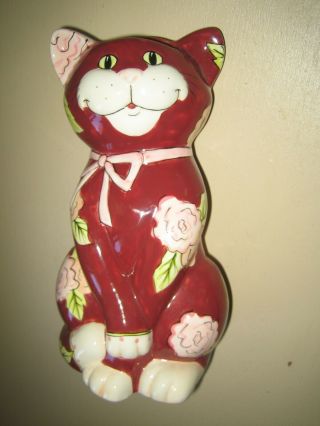 Ganz Bella Casa Raspberry Floral Ceramic 9” Kitty Cat Flower Vase Purrfect