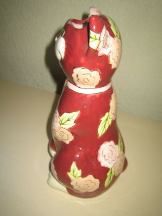 Ganz Bella Casa Raspberry Floral Ceramic 9” Kitty Cat Flower Vase Purrfect 3