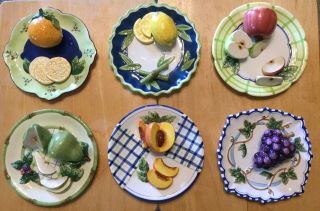 Bella Casa By Ganz 3d Fruit Plates (set Of 6) Orange Lemon Apple Pear Peach 8”