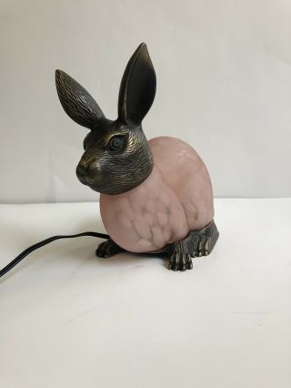 Pink Andrea Sadek Tin Chi Bunny Lamp 1996 Brass And Glass Light Rabbit Animal