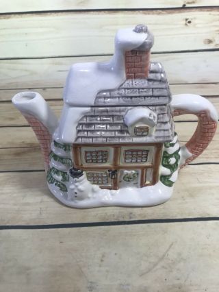 Ceramic Tea Pot Snowman Winter Snow Scene Hot Coca Coffee Holiday Home Decor