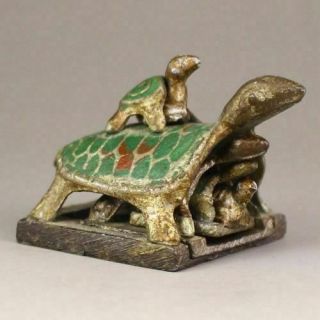 China Cloisonne bronze Enamel Dragon Turtle Tortoise combination Seal Stamp 3