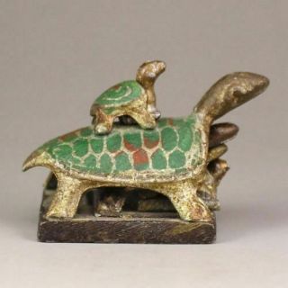 China Cloisonne bronze Enamel Dragon Turtle Tortoise combination Seal Stamp 5