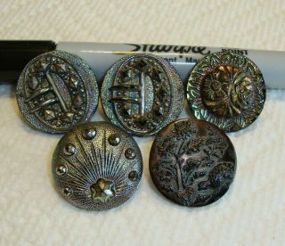 Antique Victorian Luster Glass Picture Buttons 7/8 " To 1 "