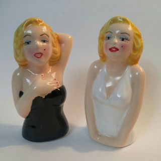 Marilyn Monroe Salt And Pepper Shakers Figurine Black White Dress 3.  5 Inch