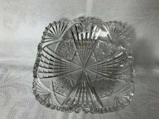Antique Libbey American Brilliant Period Cut Glass 8 " Square Bowl Or Dish Abp