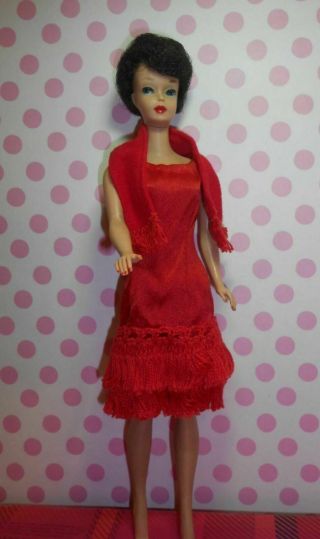 Vintage Barbie Clone Red Silk Flapper Style Fringe Dress Halina 