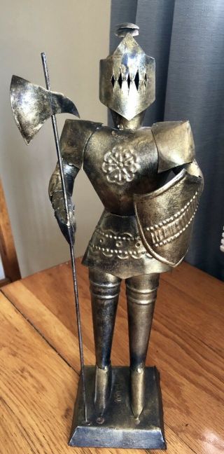 Gold Metal Medieval Knight Suit Of Armor Metal 15.  5” X 5.  5” Statue Mexico