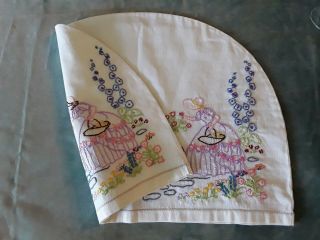 Vintage hand embroidered crinoline lady tea cosy floral embroidery Art Deco vgc 2