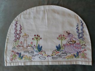 Vintage hand embroidered crinoline lady tea cosy floral embroidery Art Deco vgc 3