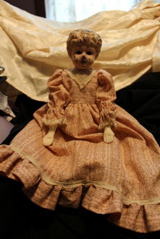 Antique Tin Head/shoulders,  Cloth Body Doll,  Germany 61/2 " Brown Glass Eyes Old