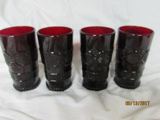 Estate Vintage Avon Cape Cod Ruby Red Glass Set Of 4 Tumblers Glasses 5.  5 "