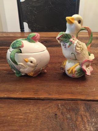 Fitz And Floyd Classics Creamer Sugar Bowl With Lid & Spoon - Baby Duck