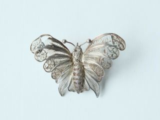 Silver Victorian Filigree Butterfly Brooch Antique Vintage 1800s Insect Bug Pin