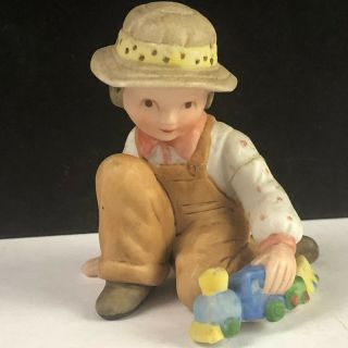 Holly Hobbie Vintage Figurine Porcelain Boy Hollie Hobby Sculpture Toy Train Hat