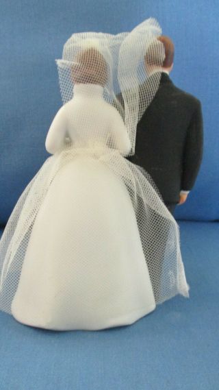 Vintage Wilton Wedding Cake Topper Mr & Mrs Black Tuck ' s White Dress Brn Hair 3